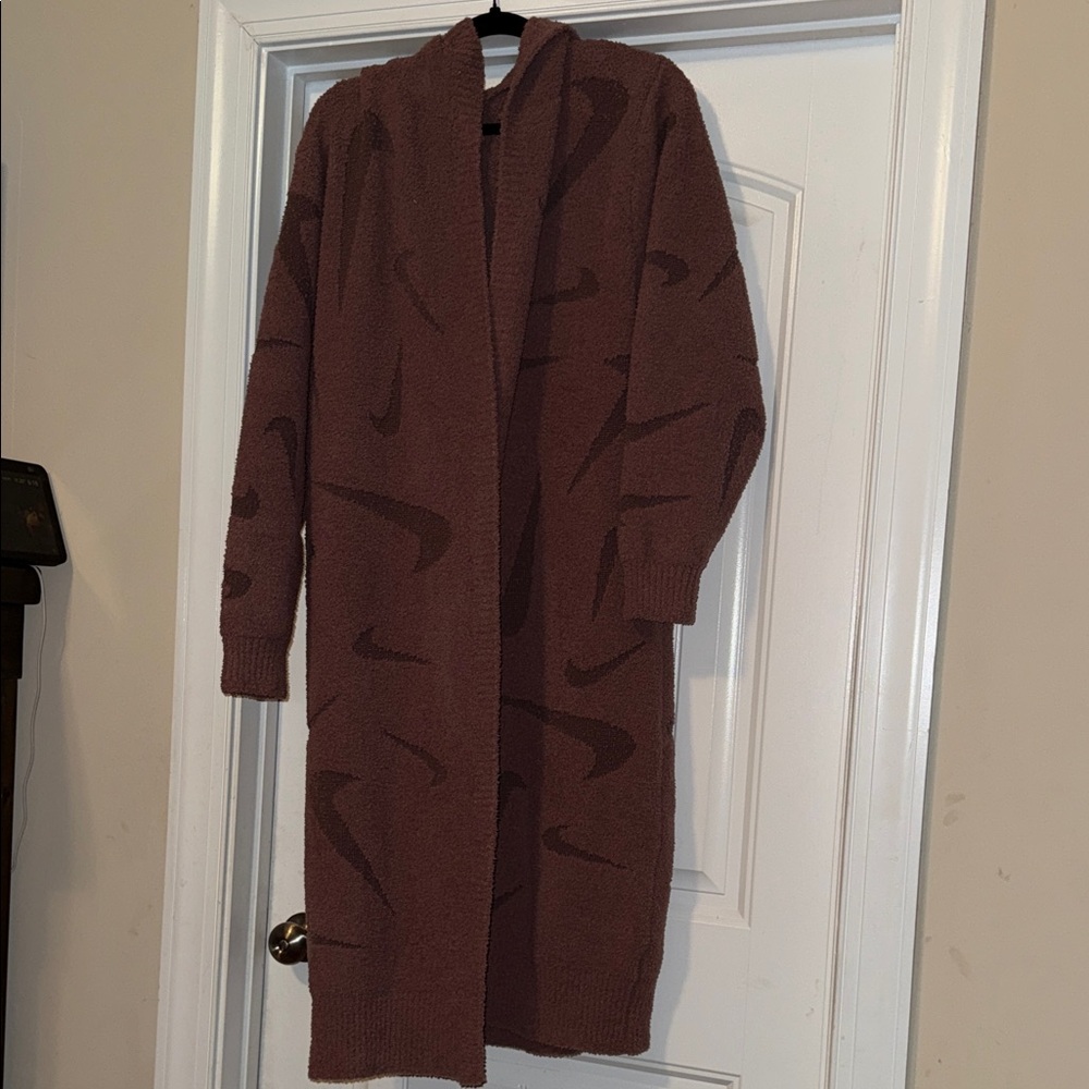 NWT 💥Viral💥Nike Brown Long Knit Cardigan with Swoosh Pattern